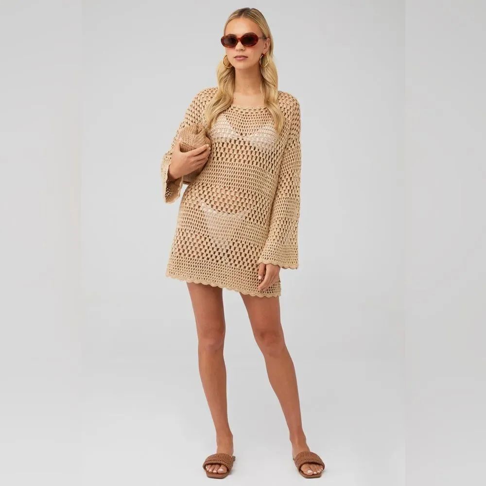 Show Me Your Mumu Women's Paula Crochet Pullover in Latte Size XS